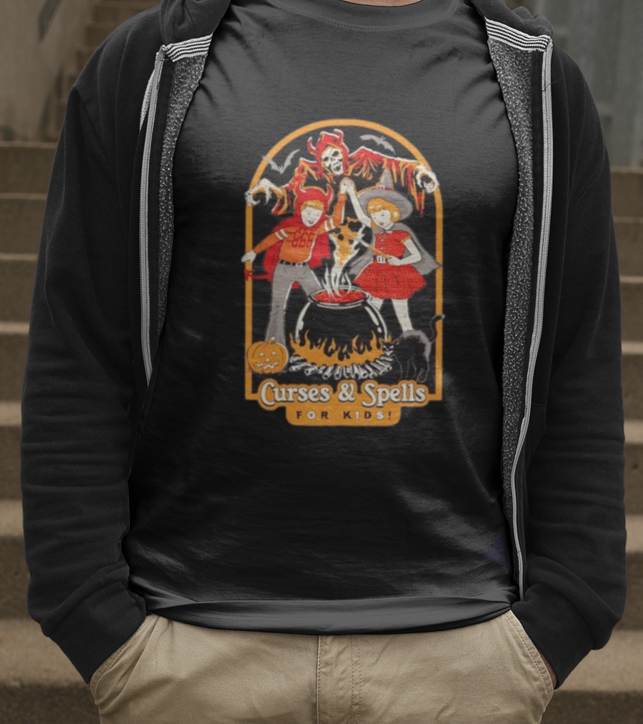 Curses & Spells For Kids Skeleton Cauldron Halloween Costume Fun T-Shirt