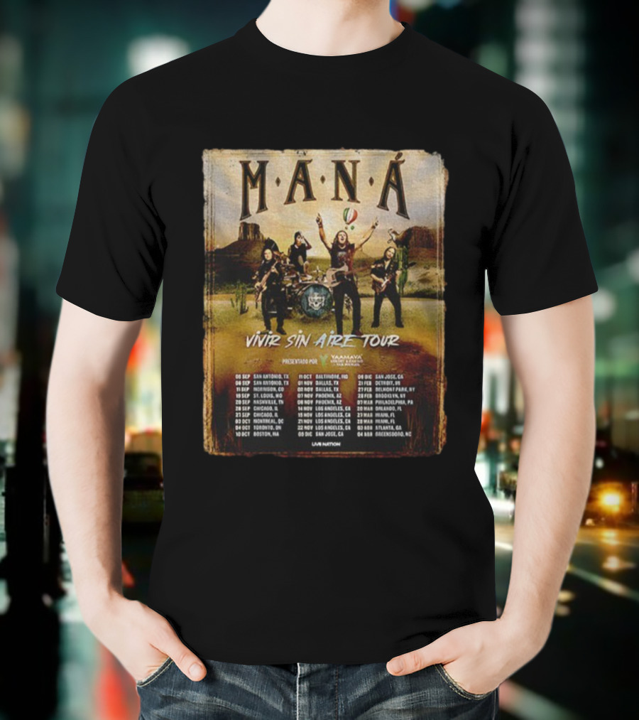 MANÁ Vivir Sin Aire Tour 2025 U.S. Schedule San Antonio San Jose T-Shirt