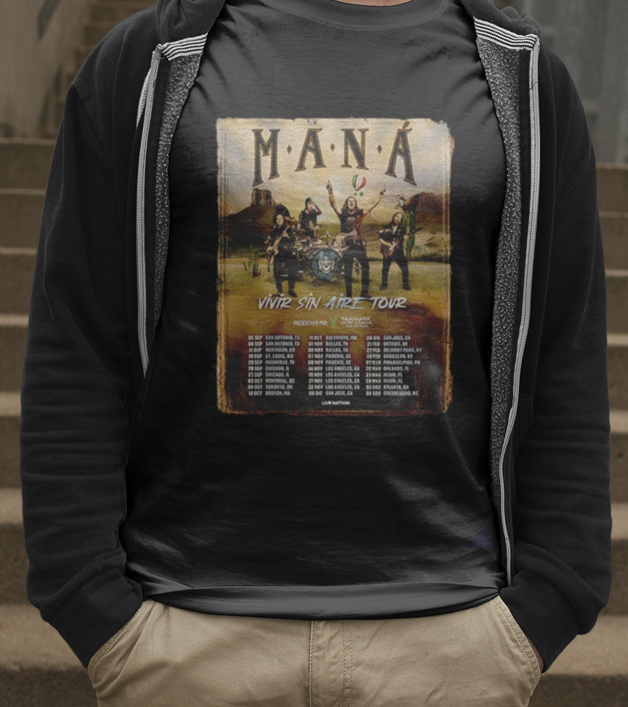MANÁ Vivir Sin Aire Tour 2025 U.S. Schedule San Antonio San Jose T-Shirt