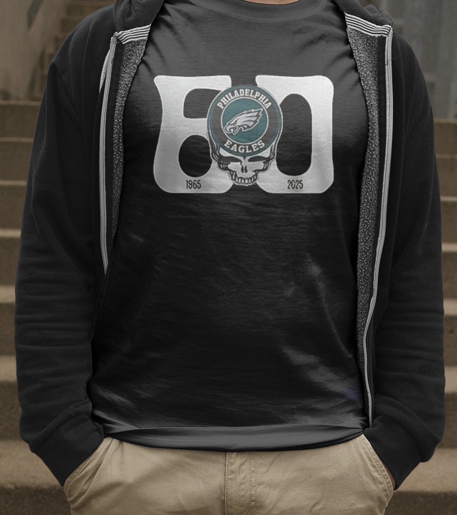 Philadelphia Eagles Grateful Dead 60th Anniversary Skull Art 1965-2025 T-Shirt