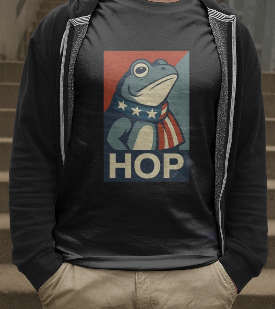 Portland HOP Frog Anti Fascist Political Parody Retro American Flag Style T-Shirt