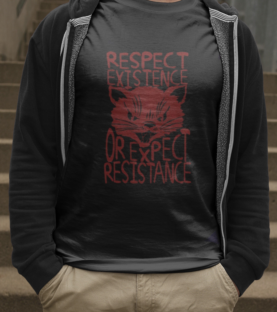 Sabo Tabby Respect Existence Or Expect Resistance Punk Leftist Socialist Cat T-Shirt