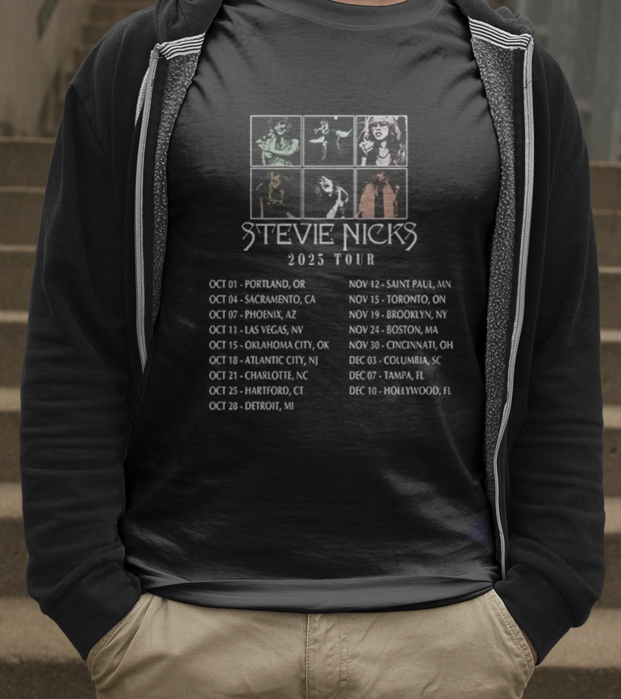 Stevie Nicks 2025 Tour Portland Sacramento Phoenix Las Vegas Tour Dates And Cities T-Shirt
