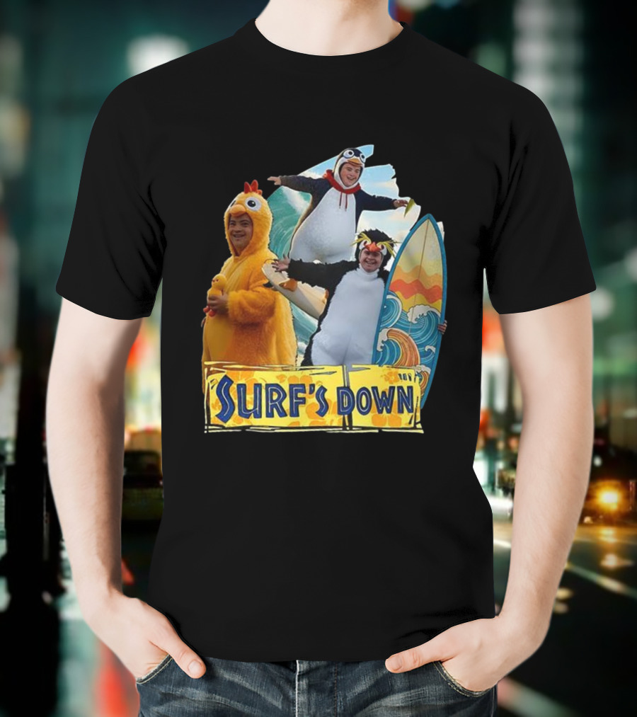 Penguins Surf's Down Wave Costume Fun T-Shirt