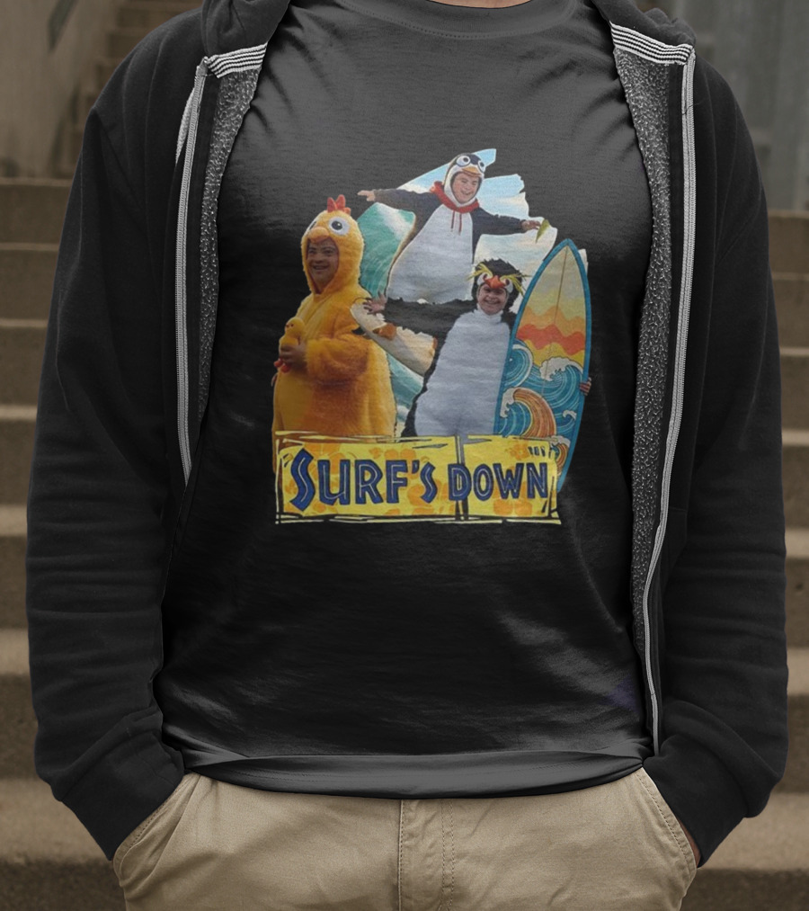 Penguins Surf's Down Wave Costume Fun T-Shirt