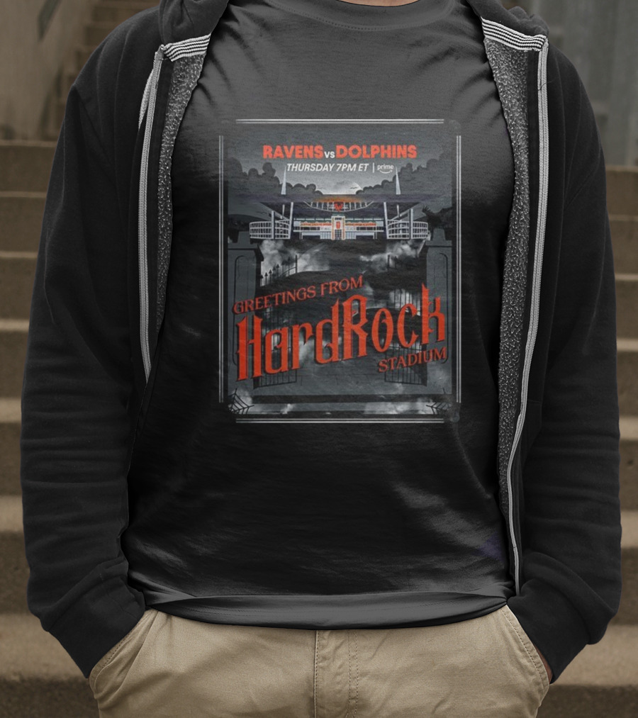 Ravens Vs Dolphins Greetings From Hard Rock Stadium Halloween Day Thursday 7PM ET Prime T-Shirt