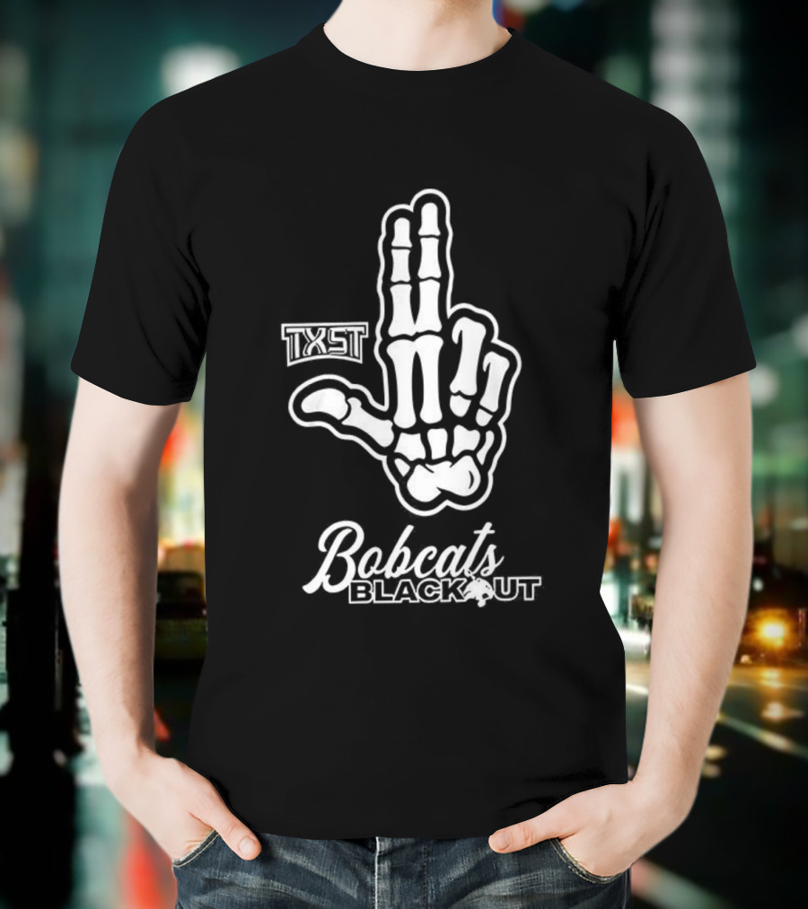 Skeleton Hand TXST Bobcats Blackout Gesture T-Shirt