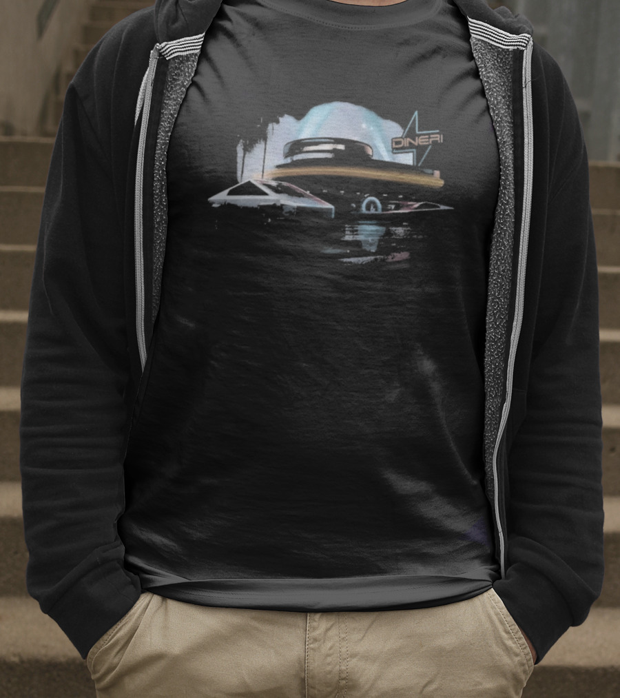 Tesla Hollywood Diner Neon Night Scene T-Shirt