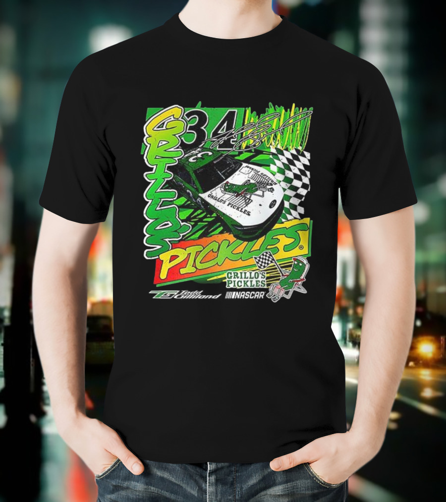 Grillo's Pickles Car Todd Gilliland 34 Autograph Racing Checkered Flag T-Shirt