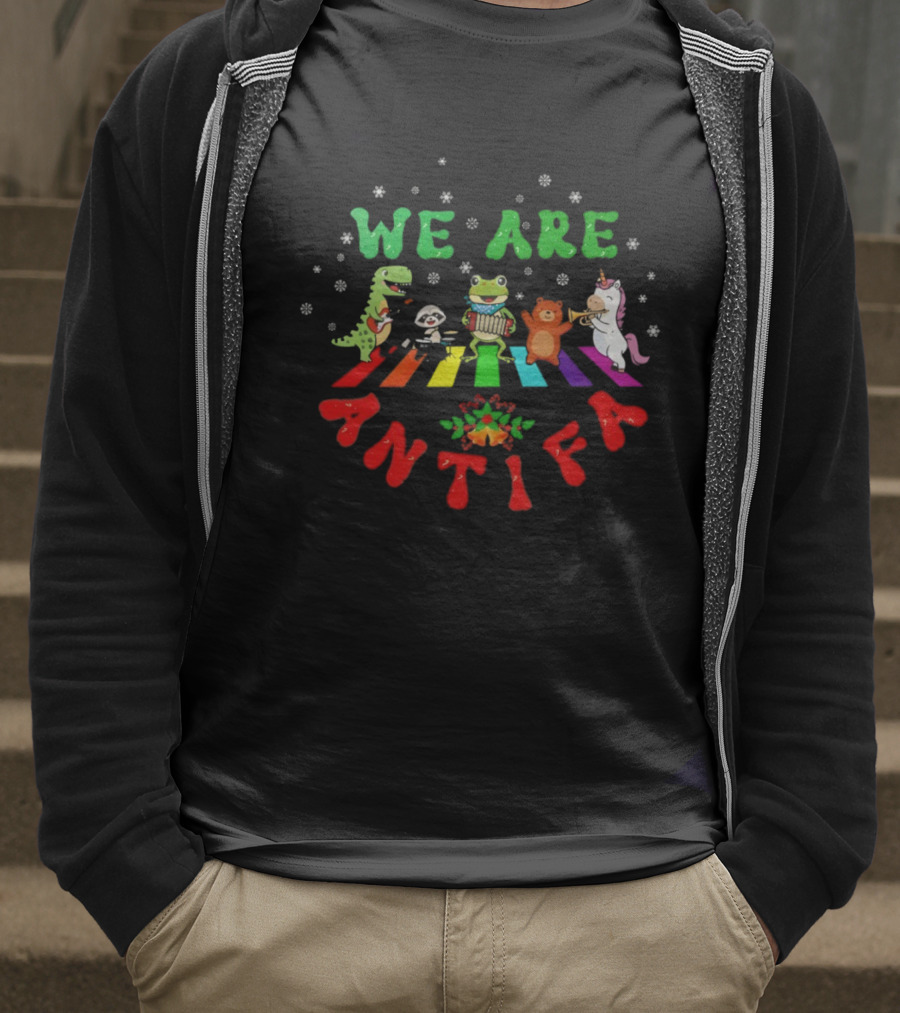 We Are Antifa Dinosaur Frog Unicorn Rainbow Christmas T-Shirt