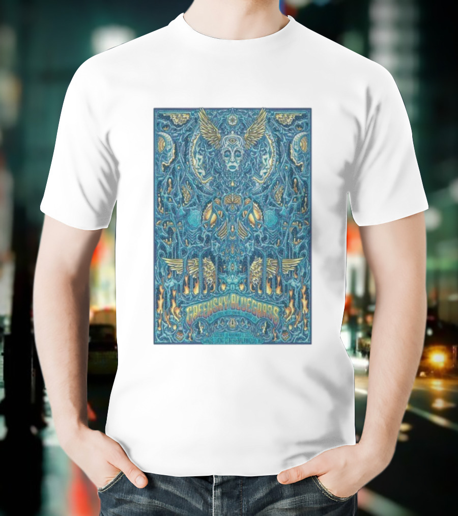 Greensky Bluegrass Halloween Kalamazoo Oct 31 2025 Winged Skull Psychedelic Art T-Shirt