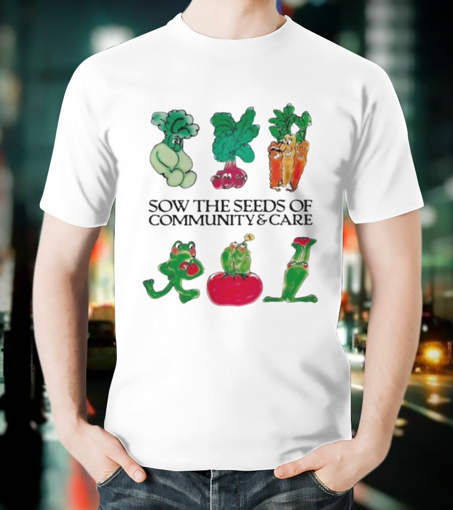 Sow The Seeds Of Community & Care With Playful Vegetable And Frog Characters T-Shirt