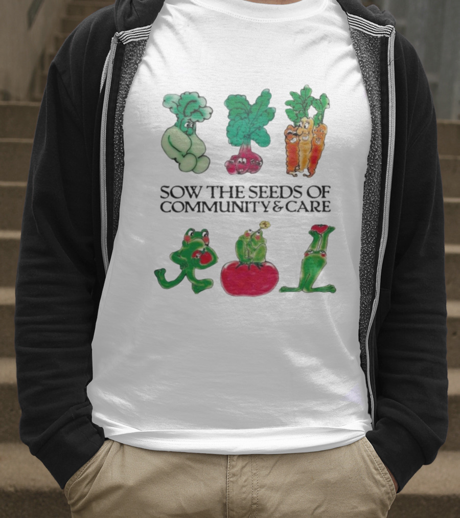 Sow The Seeds Of Community & Care With Playful Vegetable And Frog Characters T-Shirt