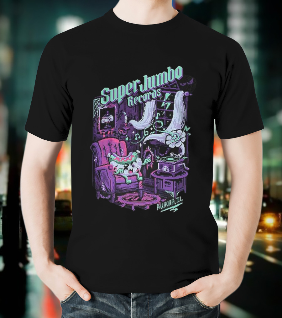 Zombie Frank Super Jumbo Records Aurora IL Pixel Art Style T-Shirt
