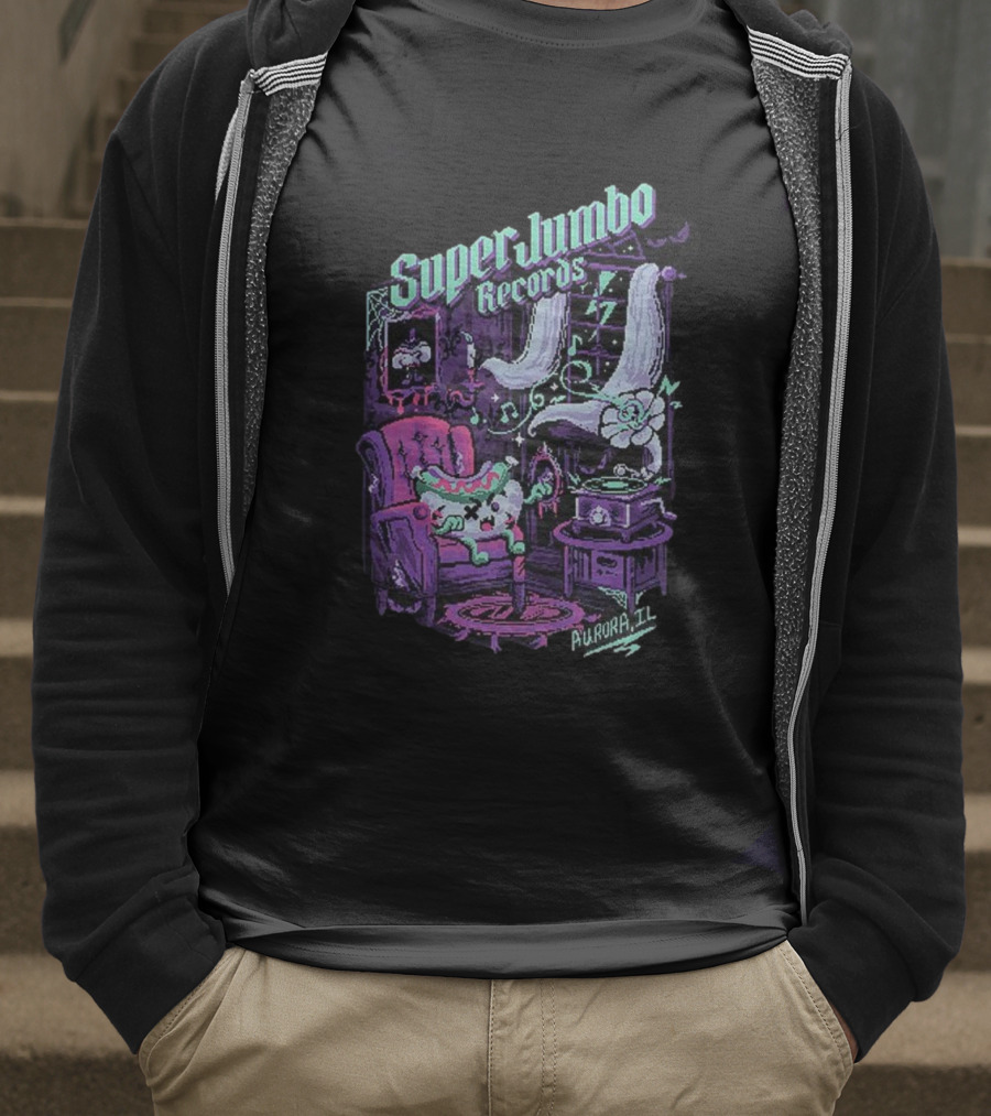 Zombie Frank Super Jumbo Records Aurora IL Pixel Art Style T-Shirt