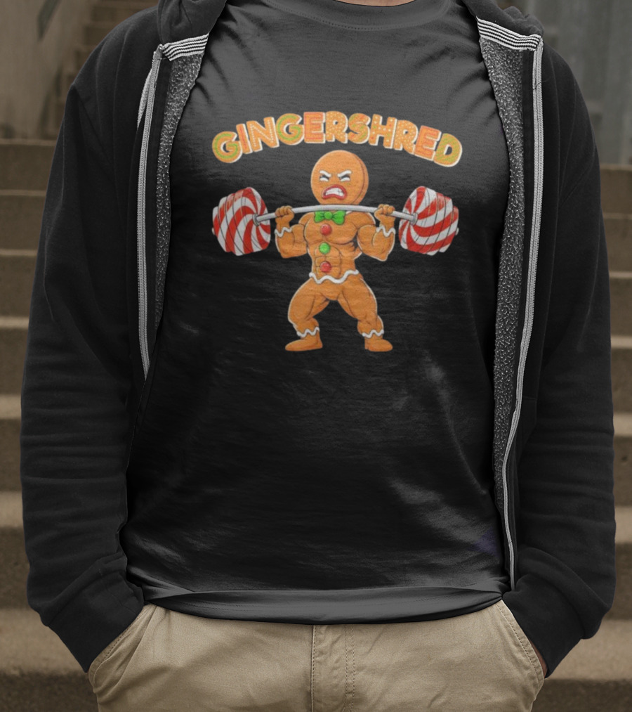GINGERSHRED Gingerbread Weightlifting Christmas Xmas Workout Pjs T-Shirt