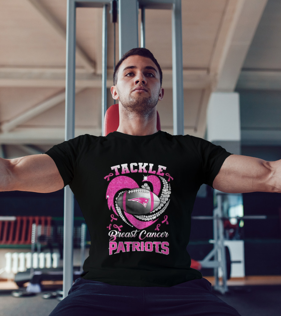 Tackle Breast Cancer New England Patriots Pink Ribbon Heart Football T-Shirt