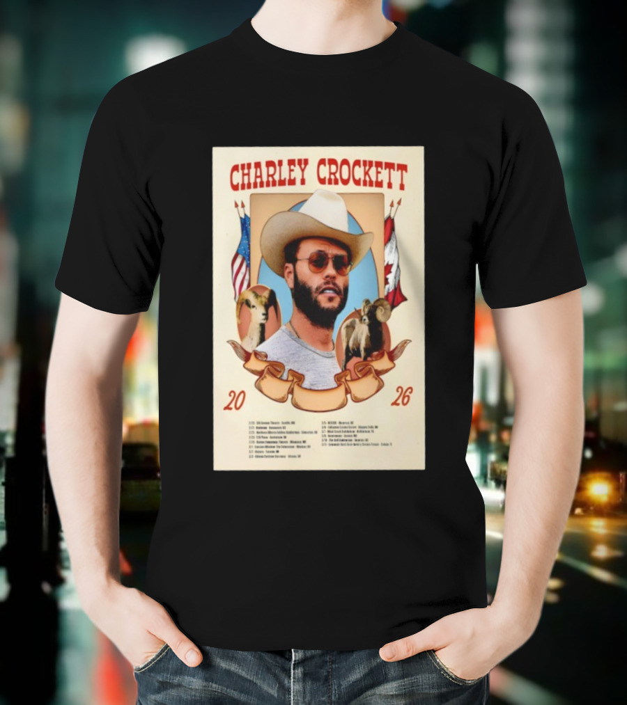Charley Crockett Tour 2026 American Canadian Flags Vintage Style T-Shirt