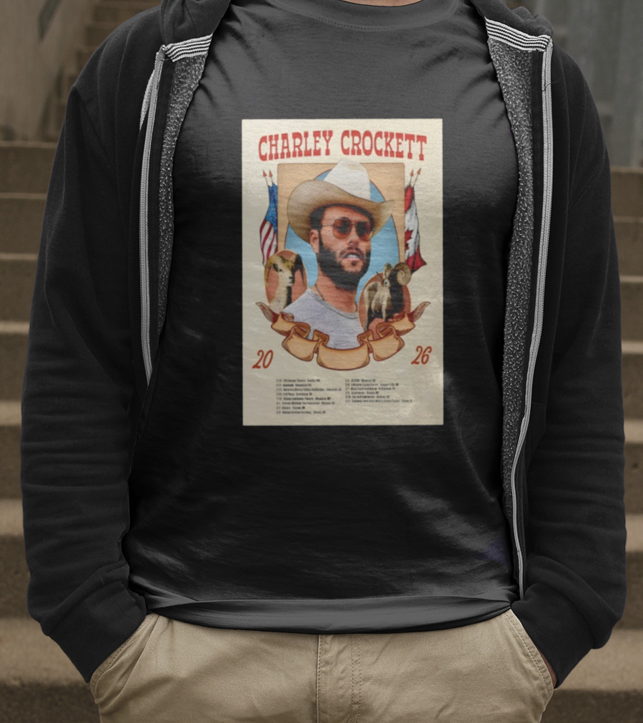 Charley Crockett Tour 2026 American Canadian Flags Vintage Style T-Shirt