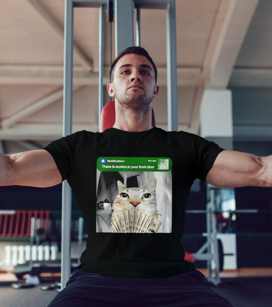 Notification Funny Cat Meme Motion At Your Front Door Money T-Shirt