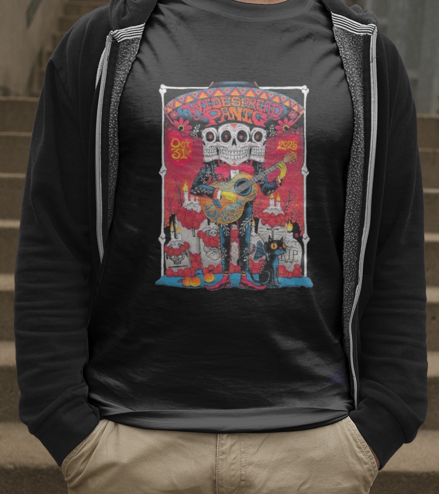 Widespread Panic 2025 Savannah Halloween Concert Enmarket Arena Day Of The Dead Theme T-Shirt