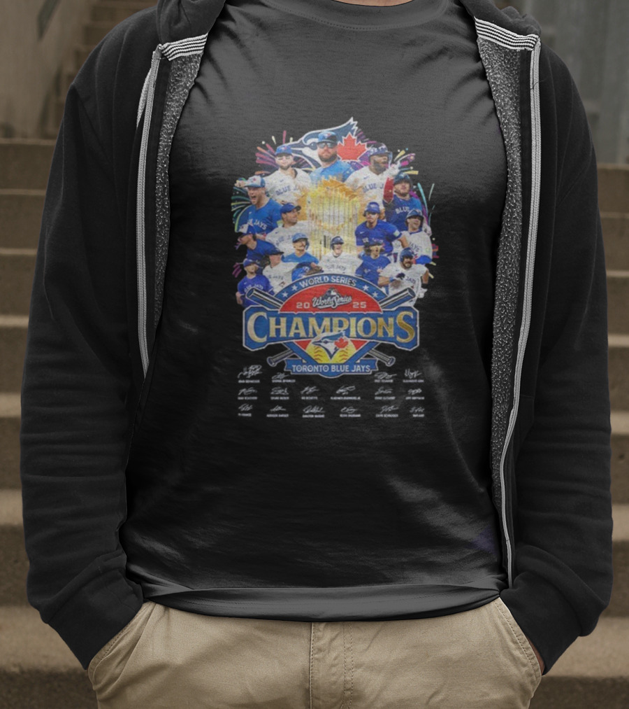 World Series 2025 Champions Toronto Blue Jays Signed MLB Players Celebration T-Shirt