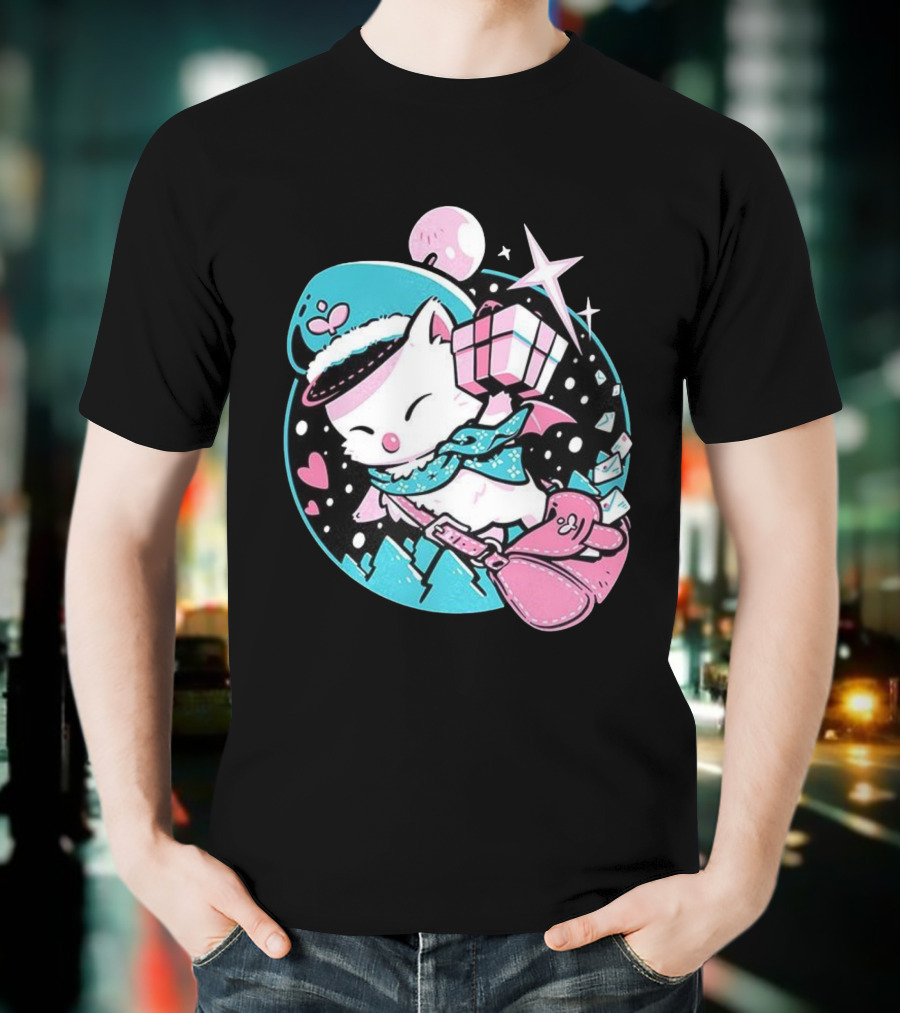 Delivery Moogle A Package For You Kawaii Pink And Teal Starry Sky T-Shirt