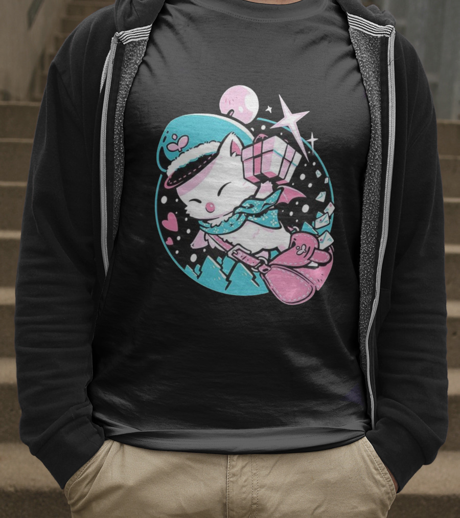 Delivery Moogle A Package For You Kawaii Pink And Teal Starry Sky T-Shirt