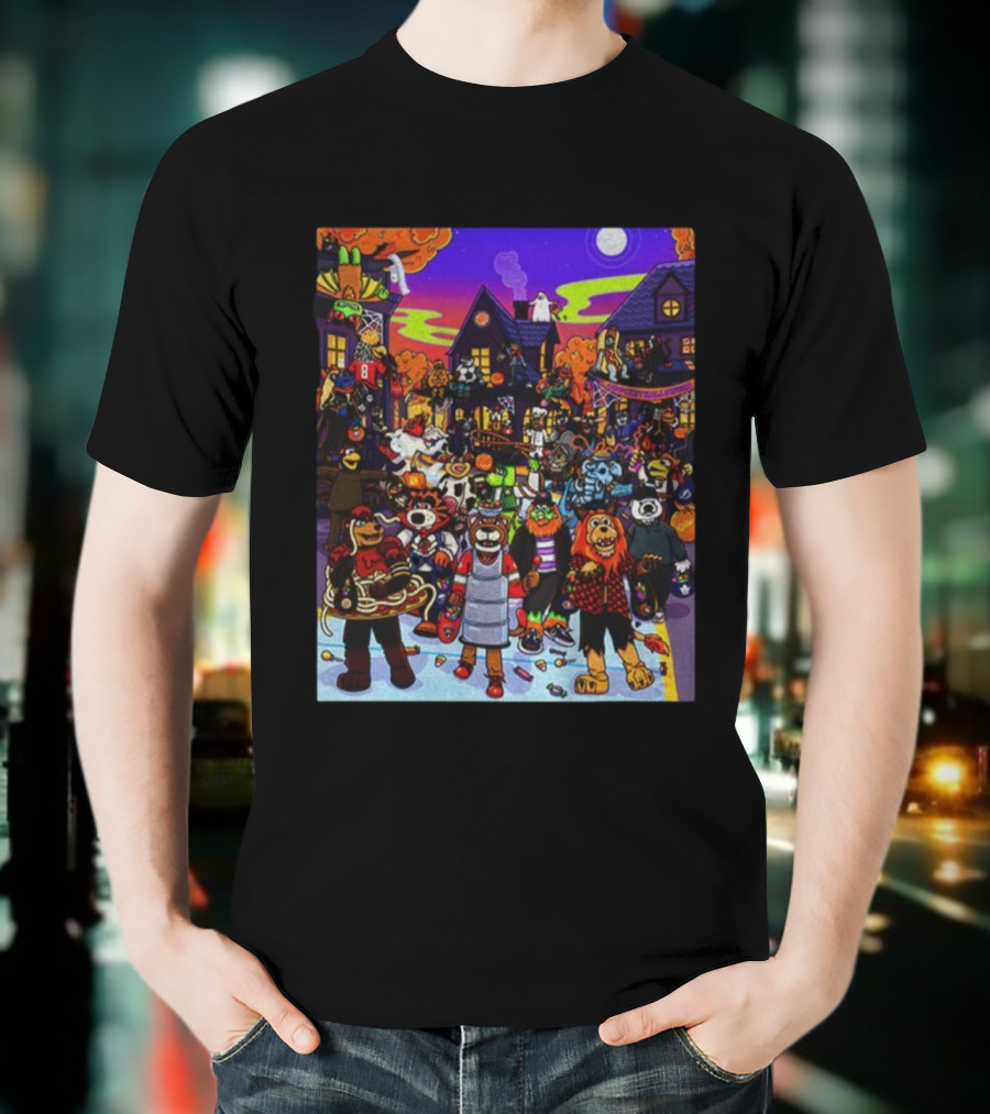 Mascot Mayhem Halloween Hockey Night Party Scene T-Shirt
