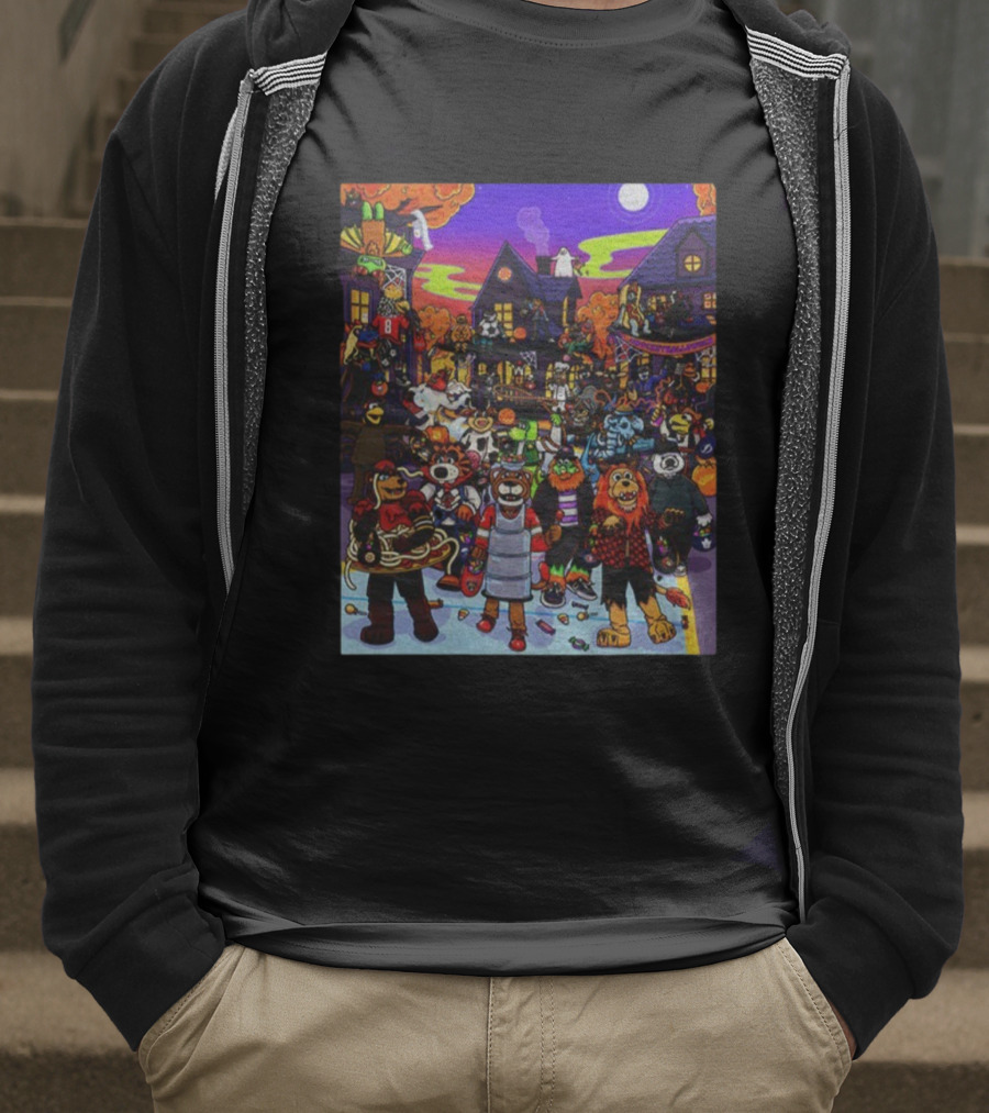 Mascot Mayhem Halloween Hockey Night Party Scene T-Shirt