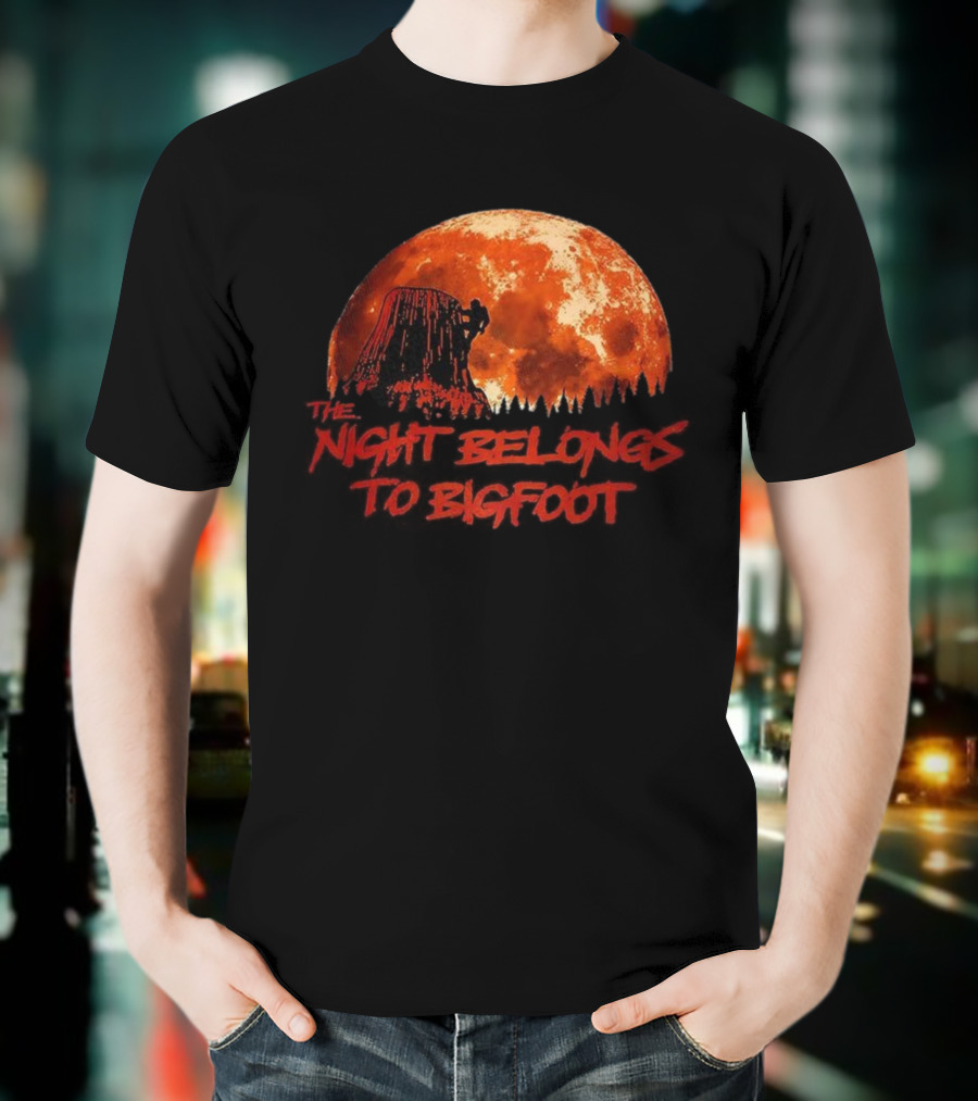The Night Belongs To Bigfoot Red Moon Silhouette T-Shirt