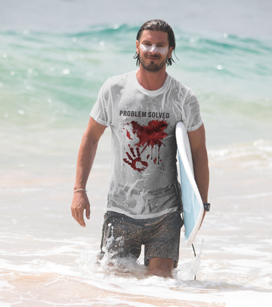 Problem Solved Bloody Handprint And Splatter Design T-Shirt