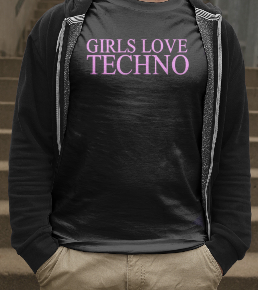 GIRLS LOVE TECHNO Pink Bold Text Statement T-Shirt