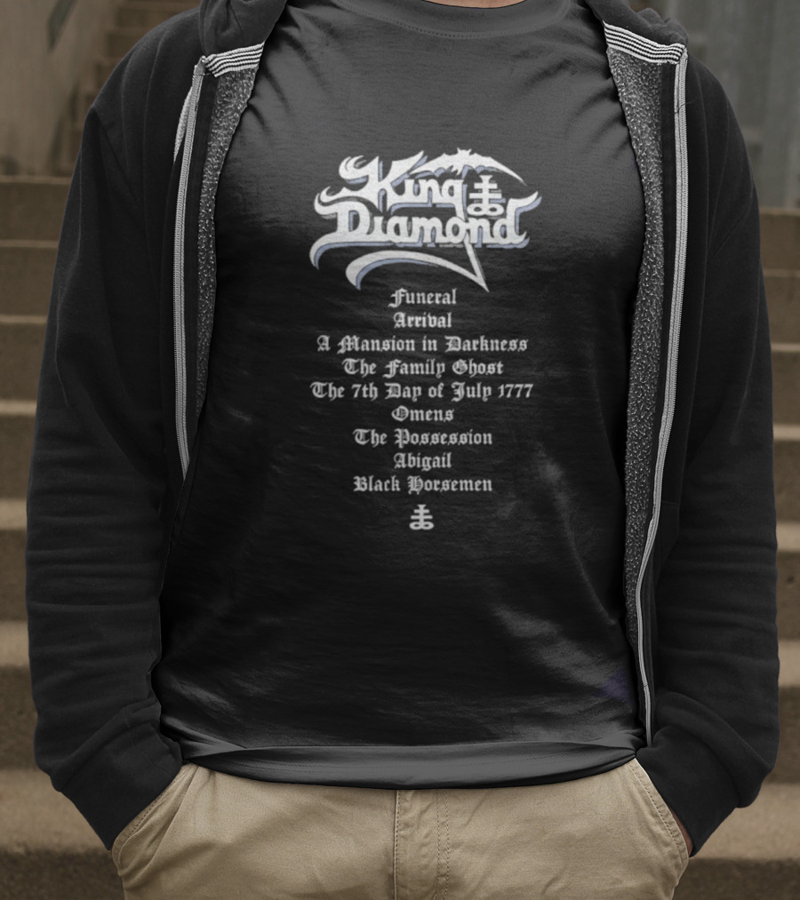 King Diamond Abigail Funeral Arrival A Mansion In Darkness The Family Ghost July 1777 Omens The Possession Black Horsemen T-Shirt