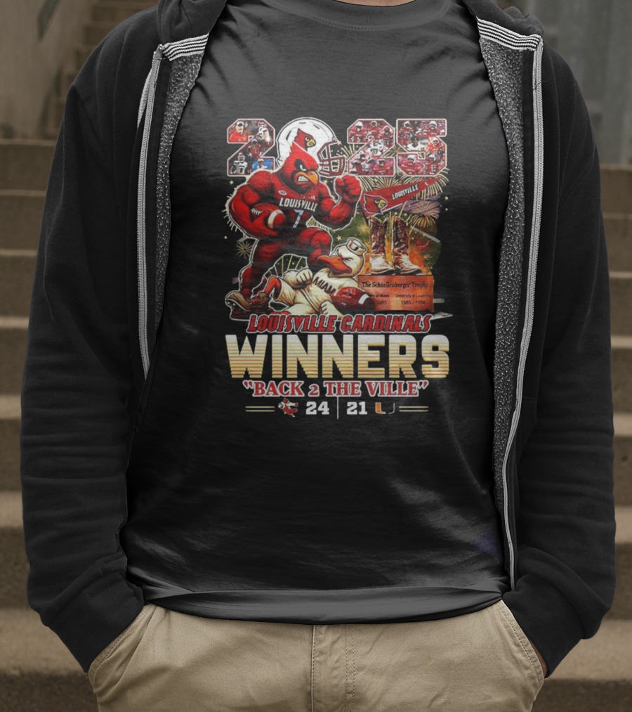 Louisville Cardinals Winners Back 2 The Ville 2025 Schnellenberger Trophy T-Shirt