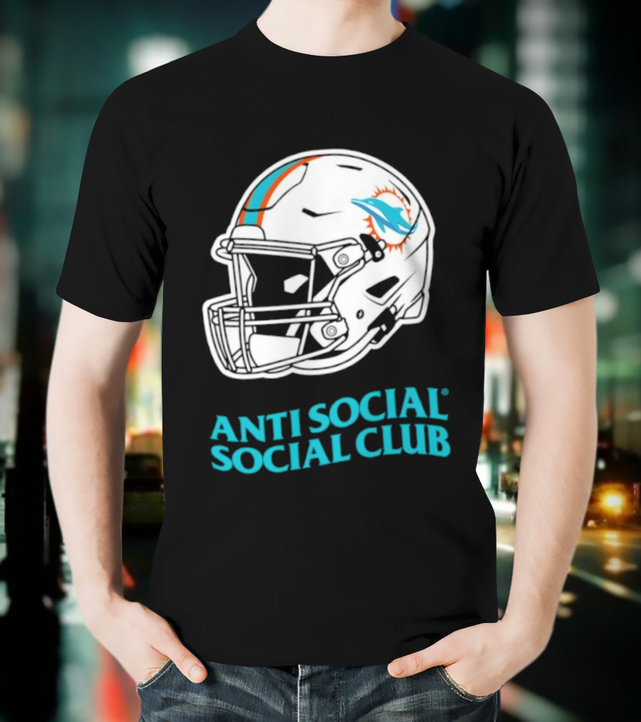 Miami Dolphins Anti Social Social Club Helmet Collaboration T-Shirt