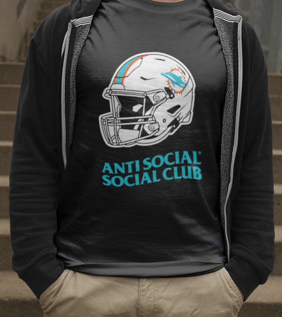 Miami Dolphins Anti Social Social Club Helmet Collaboration T-Shirt