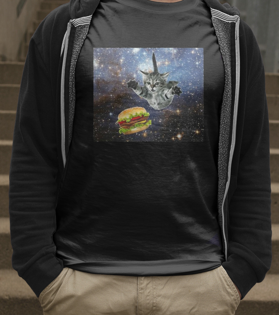 Silly Cats Hamburger Space Adventure With Stars And Galaxy T-Shirt