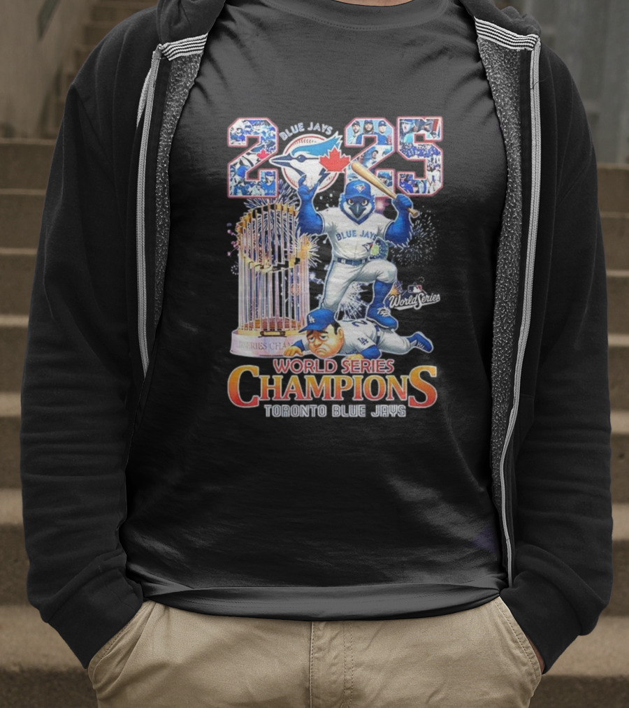 Toronto Blue Jays 2025 World Series Champions Trophy Firework Mascot Celebration T-Shirt