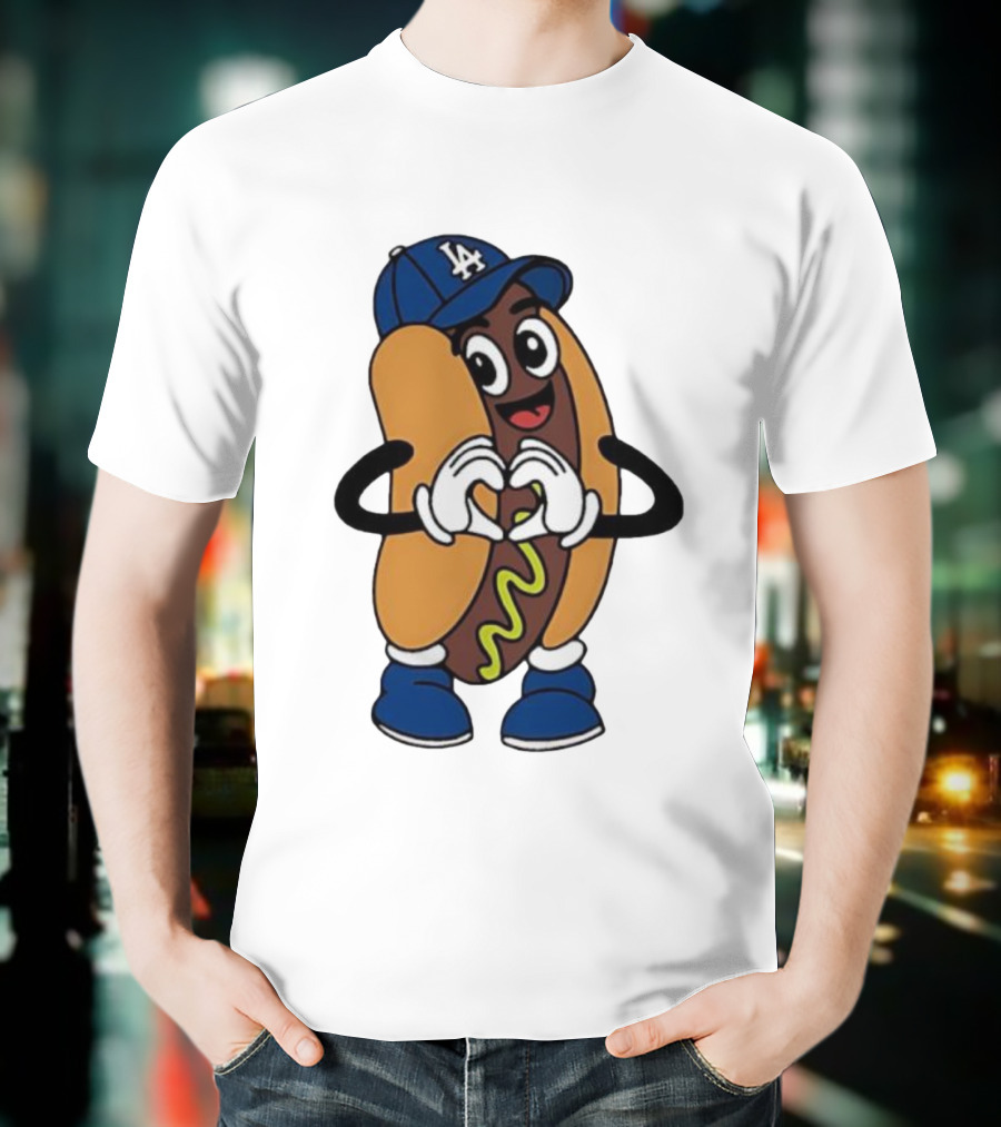 Dodger Dog LA Hat Hot Dog Los Angeles Dodgers Baseball Character T-Shirt