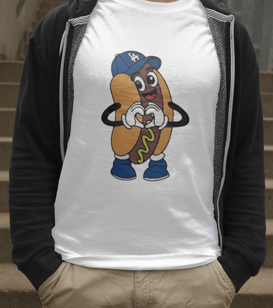 Dodger Dog LA Hat Hot Dog Los Angeles Dodgers Baseball Character T-Shirt