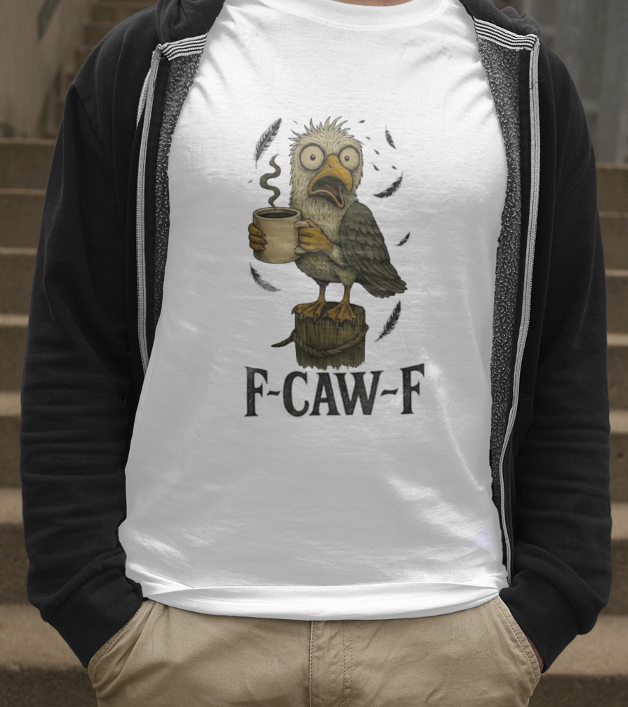 F’CAW F Cartoon Bird With Coffee Cup T-Shirt