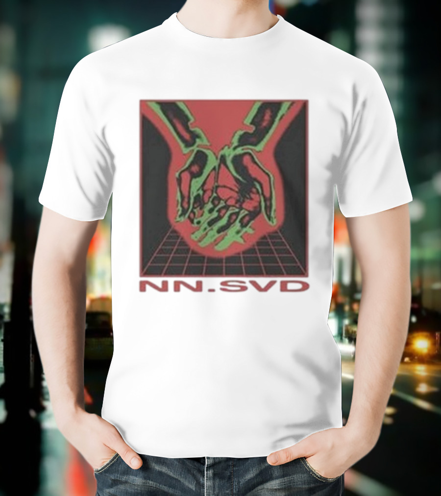 NN SVD Now Saved Hands Green Skeleton Art On Red Background T-Shirt