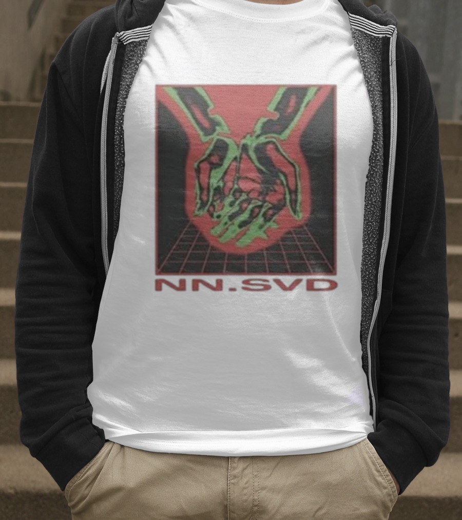 NN SVD Now Saved Hands Green Skeleton Art On Red Background T-Shirt