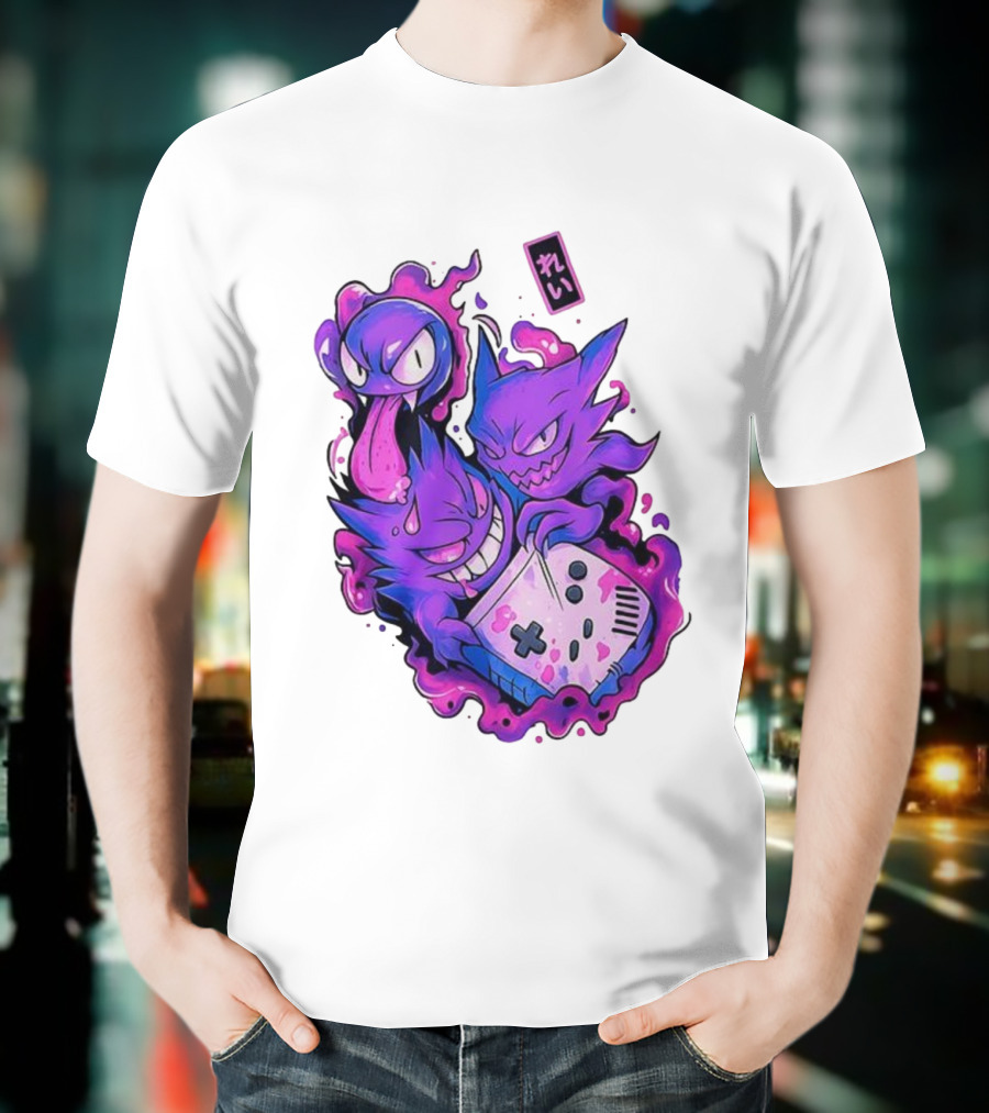 Gastly Haunter Gengar Retro Game Console Pokemon Art霊 T-Shirt