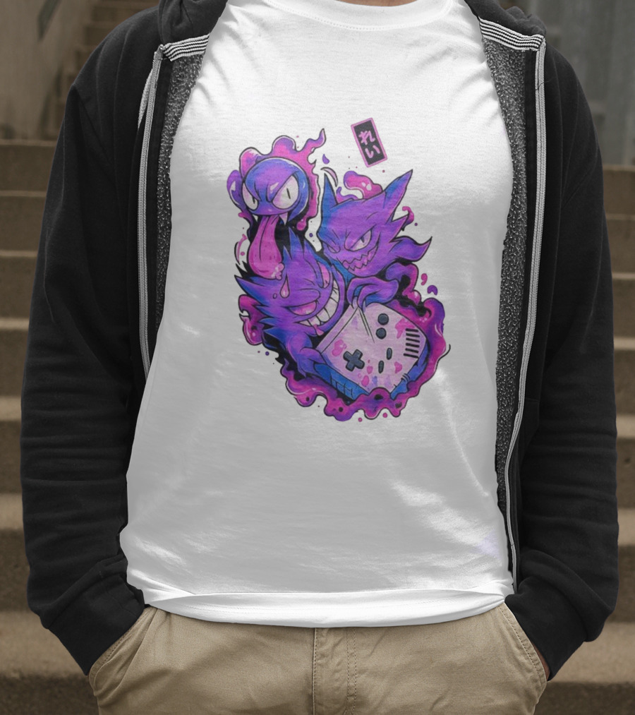 Gastly Haunter Gengar Retro Game Console Pokemon Art霊 T-Shirt