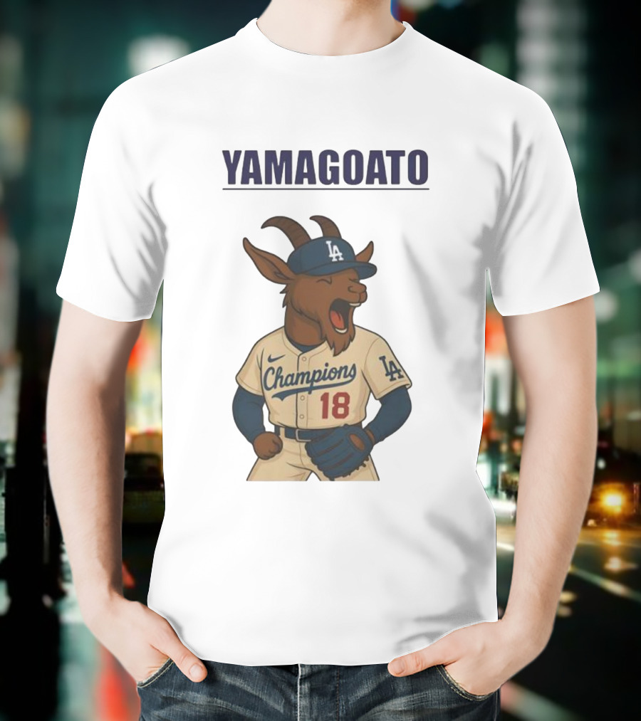 Yamagoato Champions LA 18 Goat Baseball Illustration T-Shirt