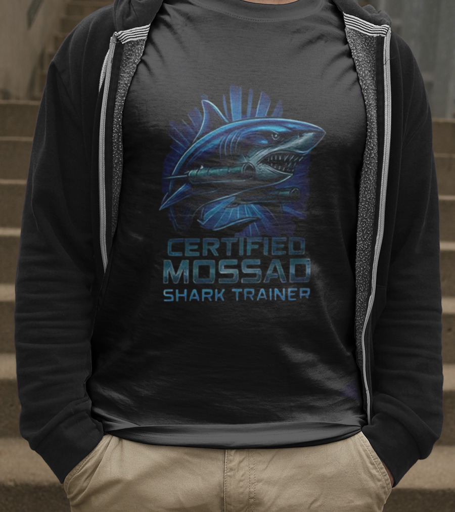 Certified Mossad Shark Trainer Fierce Navy Blue Shark With Snorkel T-Shirt