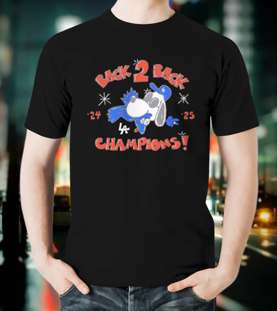 LA Dodgers Snoopy Back 2 Back ’24 ’25 Champions T-Shirt