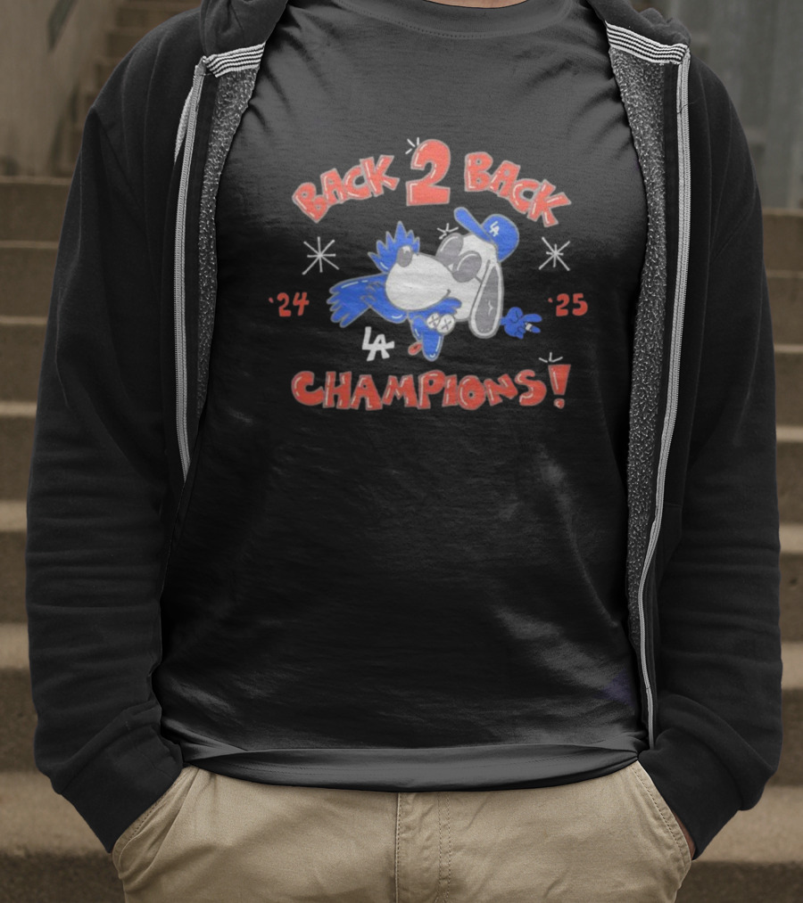 LA Dodgers Snoopy Back 2 Back ’24 ’25 Champions T-Shirt